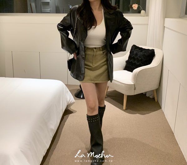 斜紋布側鉚釘短裙(闆娘.花花清單)